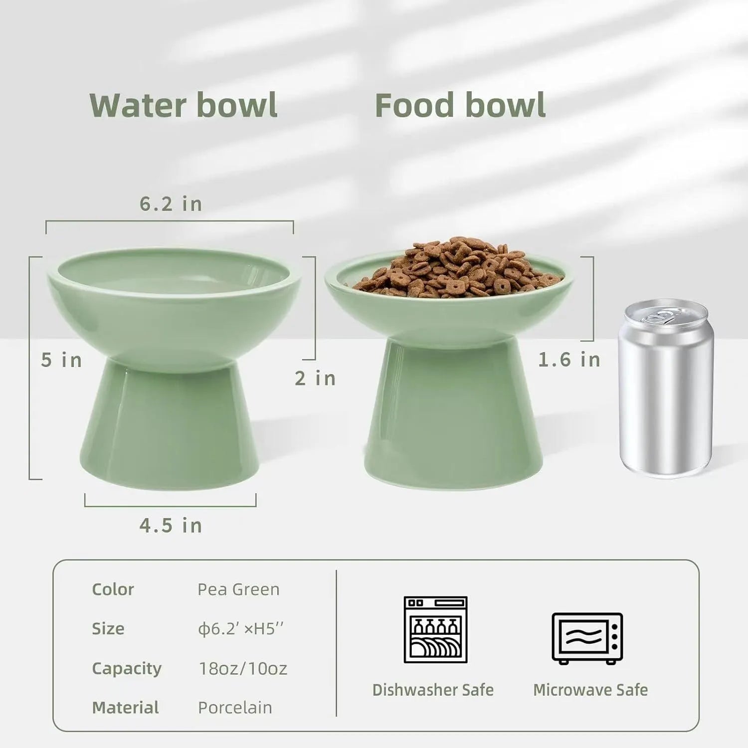 Extra wide elevated ceramic cat food and water bowl in blue, green, pink or white