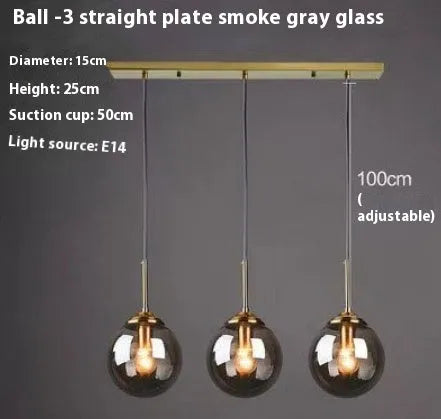 Modern round glass ball chandelier ceiling light in Nordic style with spherical glass elements