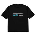 Black men's T-shirt with a 3D cartoon pattern, featuring a round neck and short sleeves.