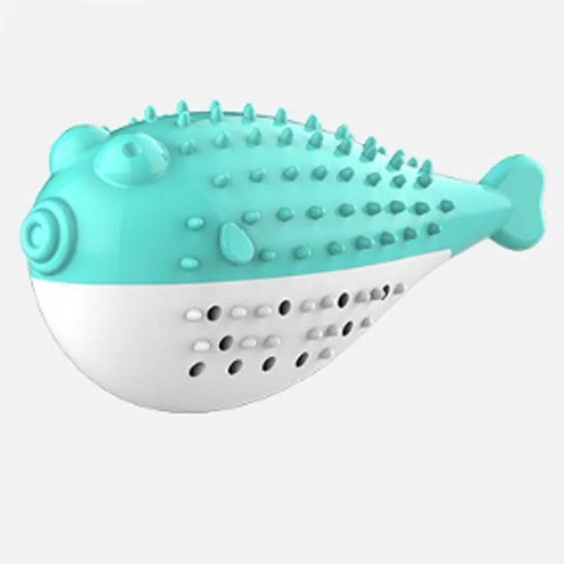 Mint Toys blue silicone fish-shaped cat chew toy and teaser on a white background.