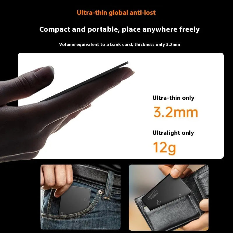 MFI Findmy rechargeable card-type tracker with global positioning, black long battery life edition, 84x52x1.5mm