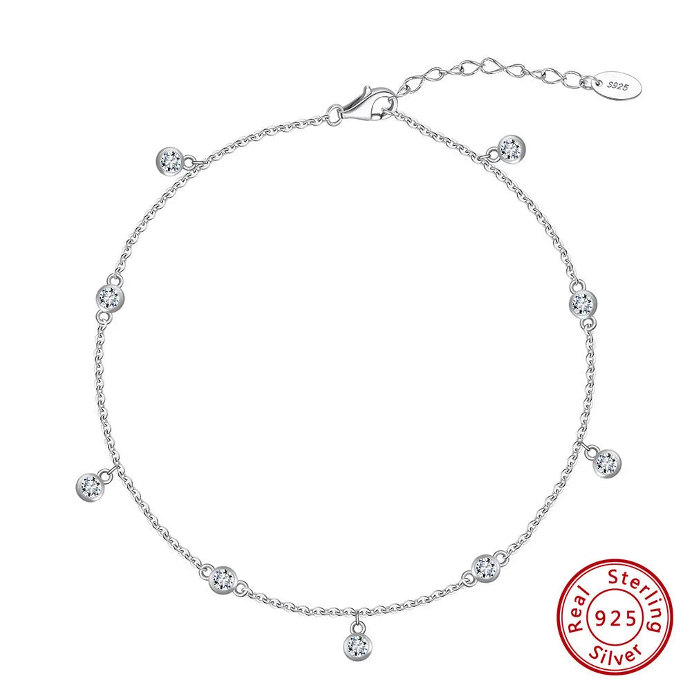 Women's silver anklet with geometric zirconium pendant in gold and white gold colour options