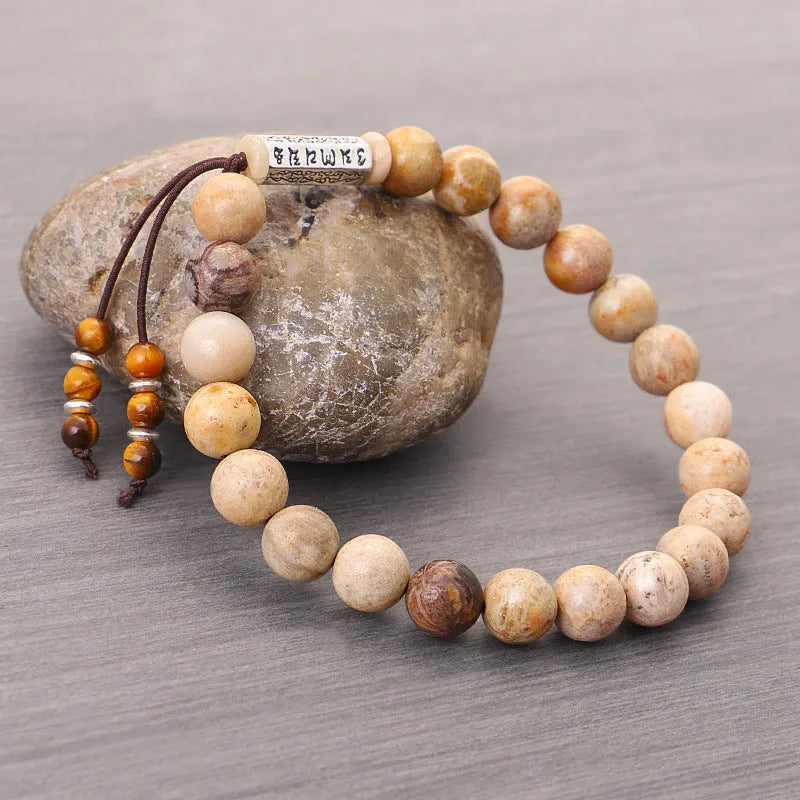 Wood colour stone bead handmade bracelet with retro simple design