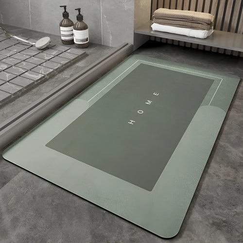 Blended fabric bathroom floor mat in oval and rectangular shapes on a tiled floor
