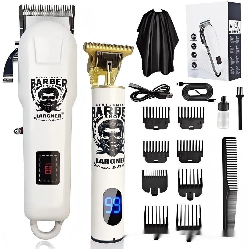 USB rechargeable stainless steel hair clipper with 4-in-1 grooming kit components