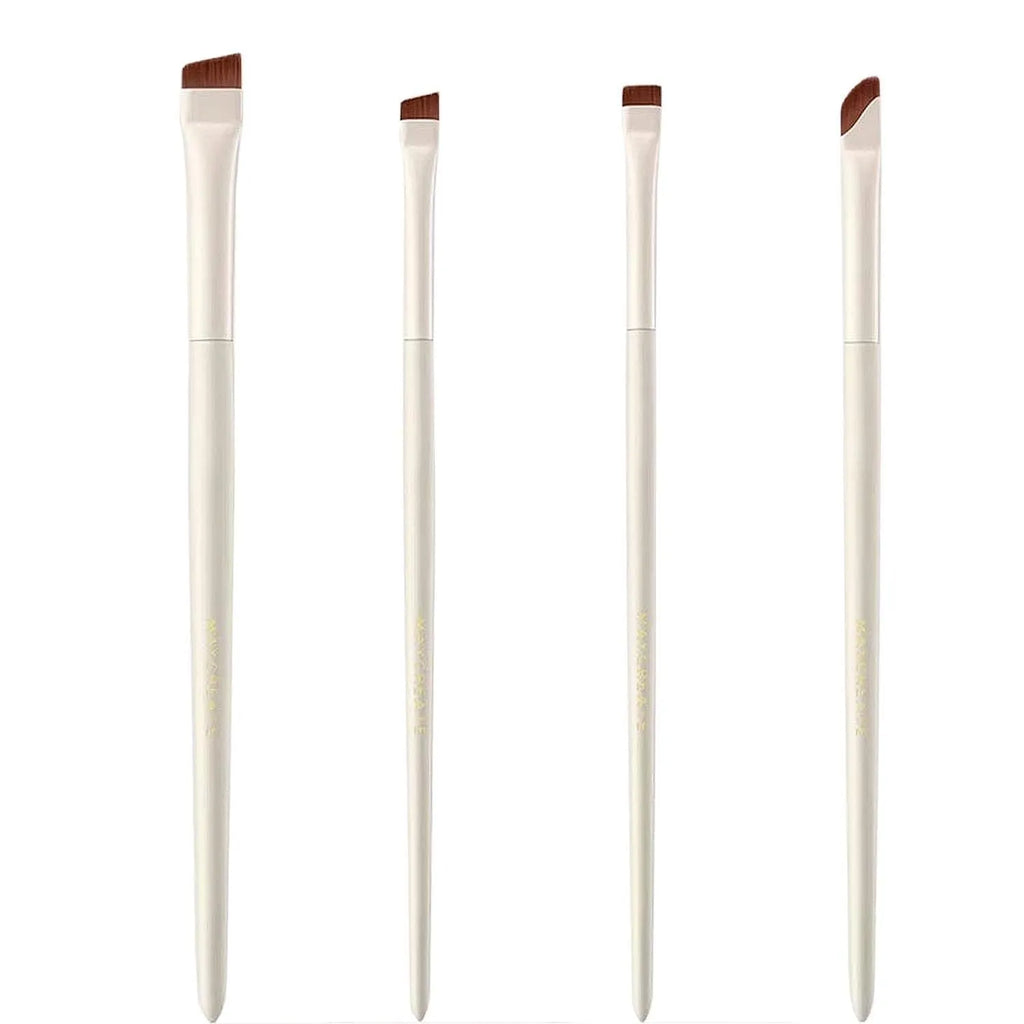 Four angled eyeliner and brow brushes with ultra-thin precision tips for makeup application
