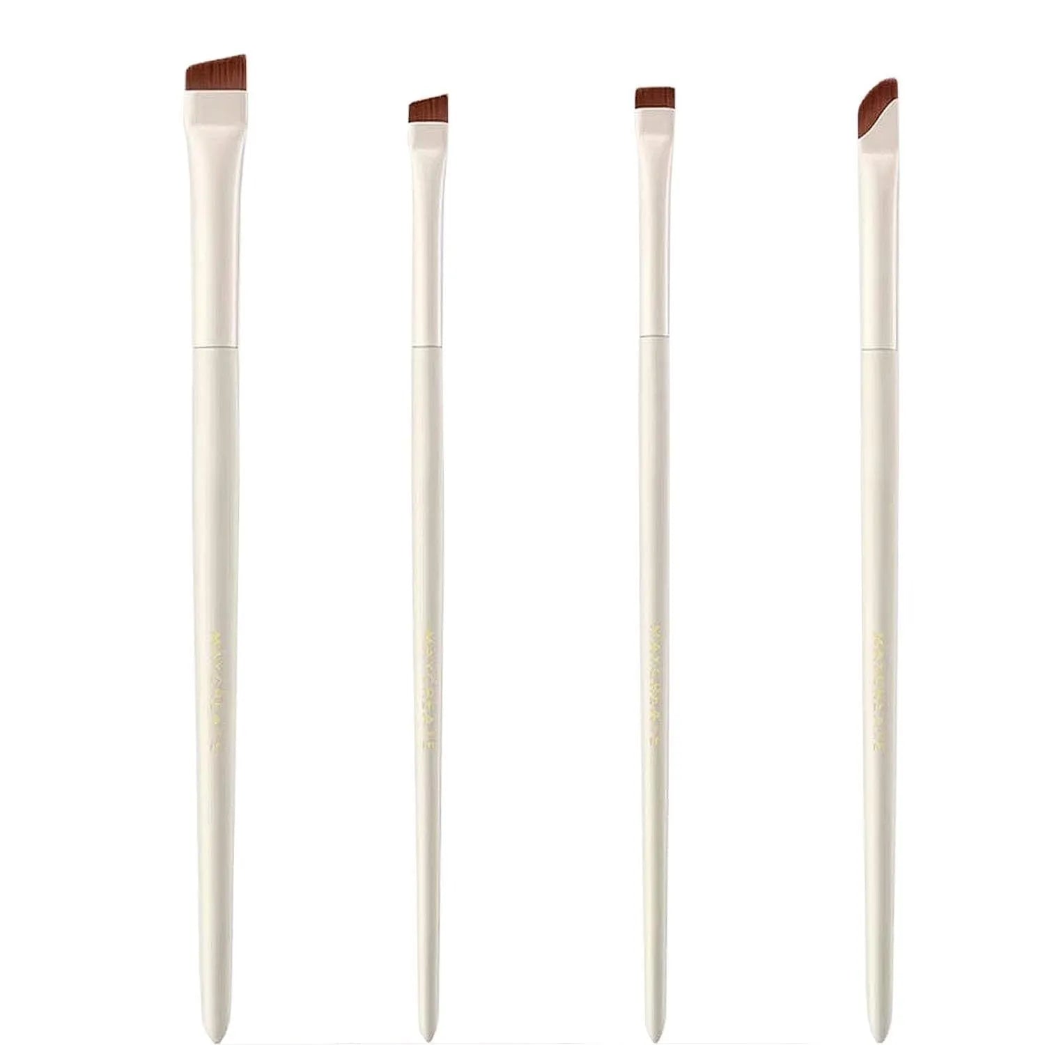 Four angled eyeliner and brow brushes with ultra-thin precision tips for makeup application