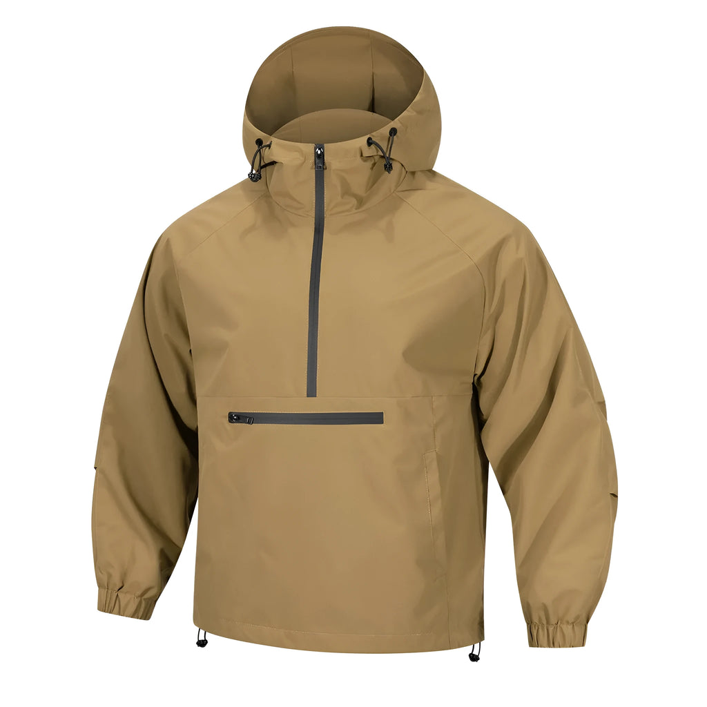Men's Korean-style corduroy half-zip hooded jacket in light grey colour showing loose fit and hood detail