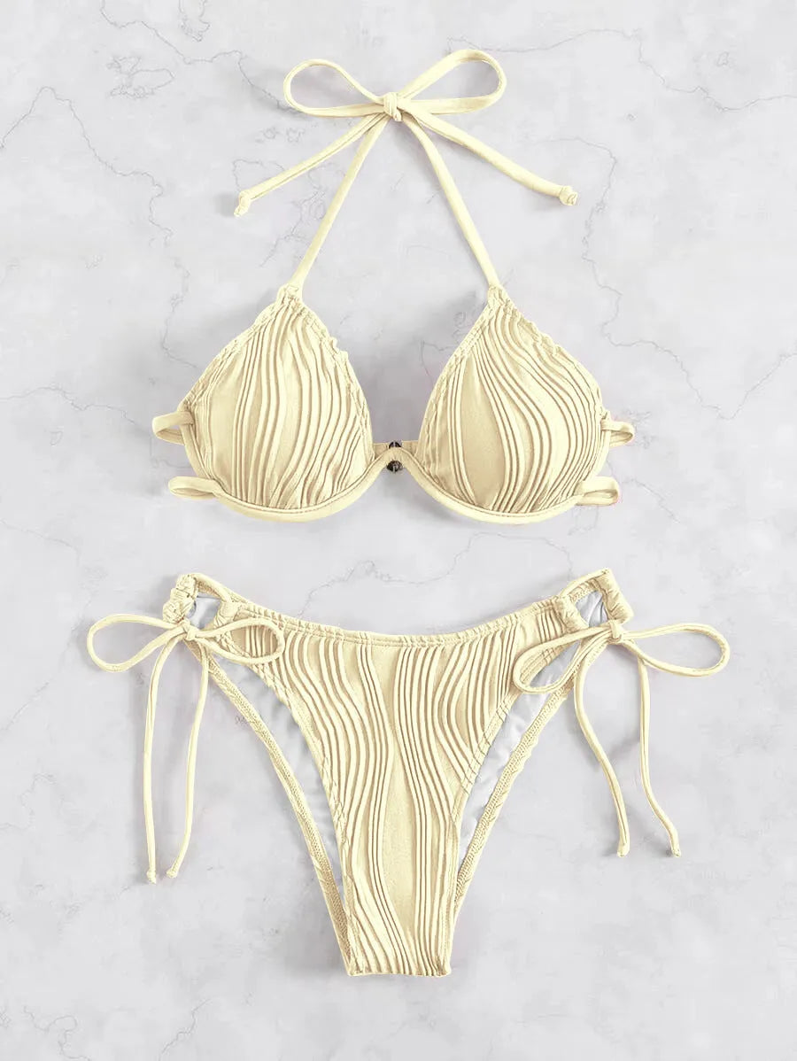 Women's steel bracket underwire bikini swimsuit in multiple colours