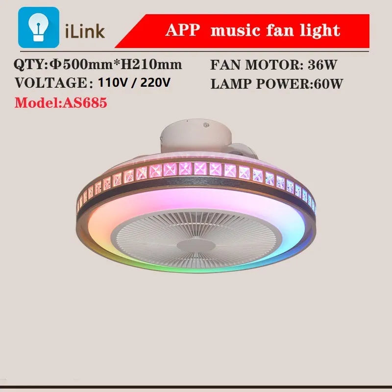 Ceiling fan lamp with LED light and PC fan blades 50CM diameter