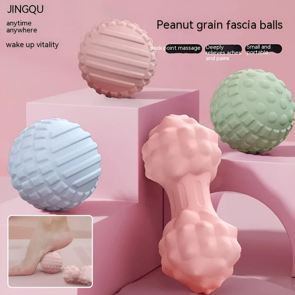 6cm TPR foot massage ball in pink, blue, green, and purple colours for yoga and fitness recovery