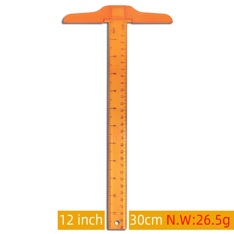 30cm plastic T-shaped ruler with British or double centimetre scales in transparent or orange yellow
