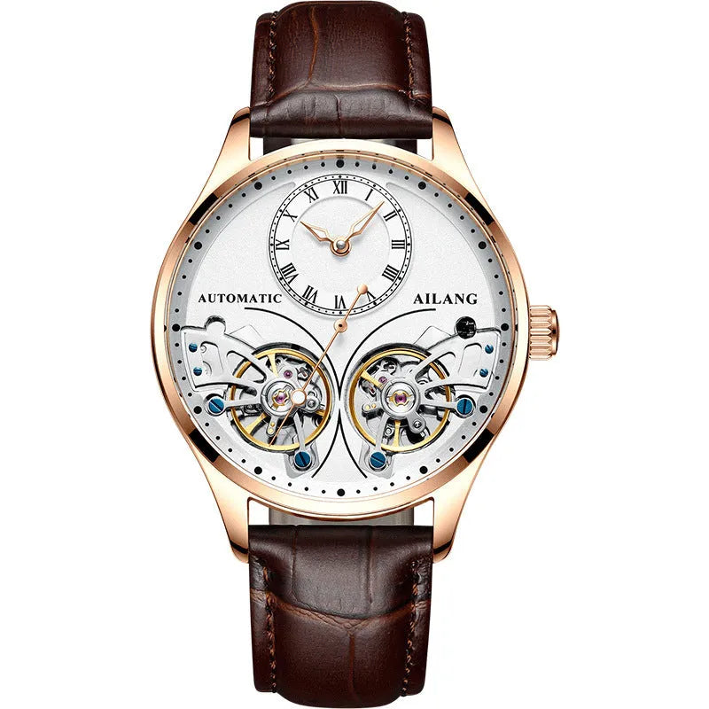 Men's titanium automatic watch with tourbillon and moon phase complications on wrist