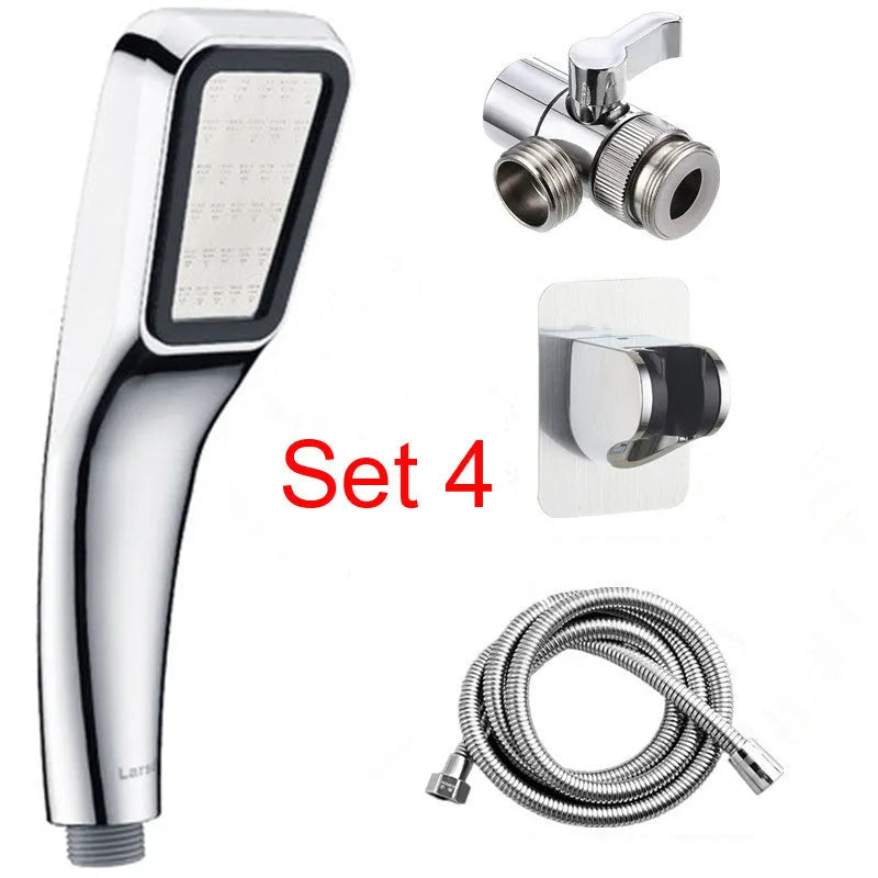 Orange hand-held pressurised shower set with rain shower head function