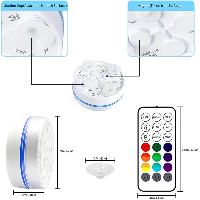 Remote control colour changing LED diving light with IP68 waterproof rating for garden decoration
