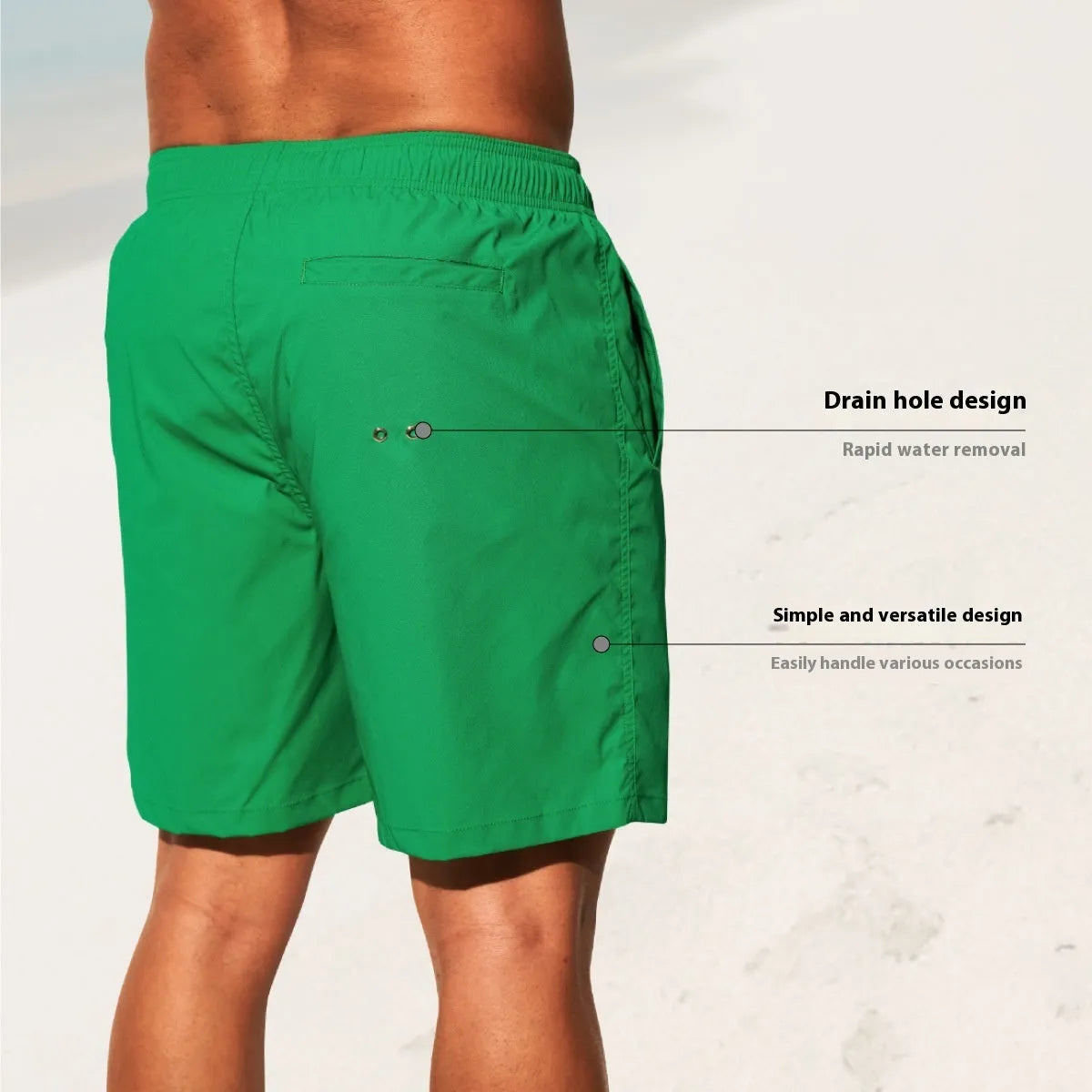 Men's solid colour quick-drying nylon sports shorts on a white background.