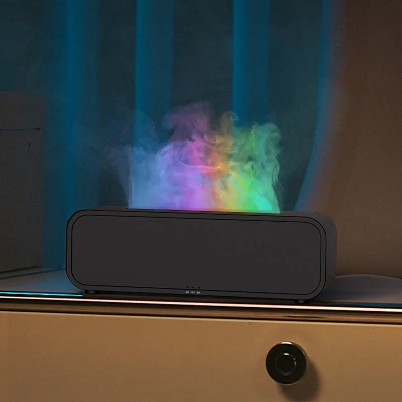 Black and white flame dynamic aroma diffuser with remote control and colour-changing light