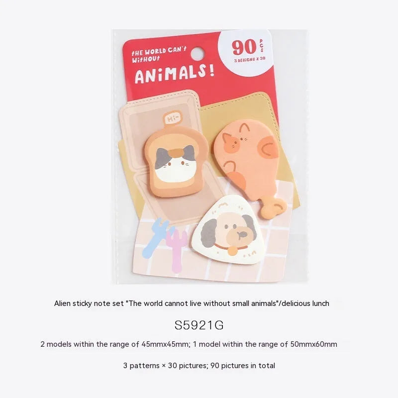 Small animal shaped sticky note set with 90 pages and six cute cover designs