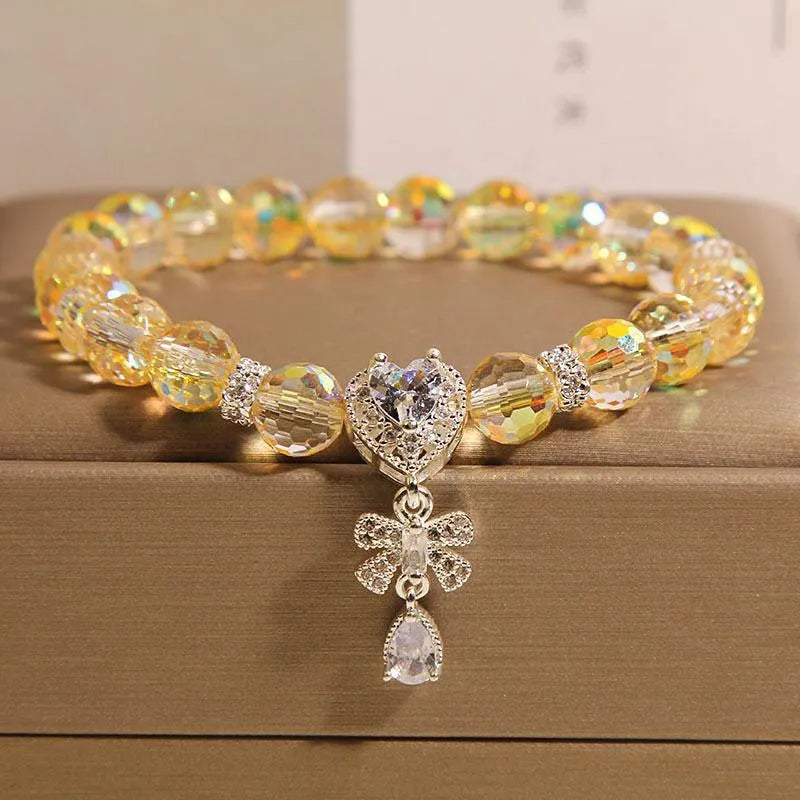 High-grade Austrian crystal love butterfly water drop bracelet for women in white crystal with metal chain and snowflake detail