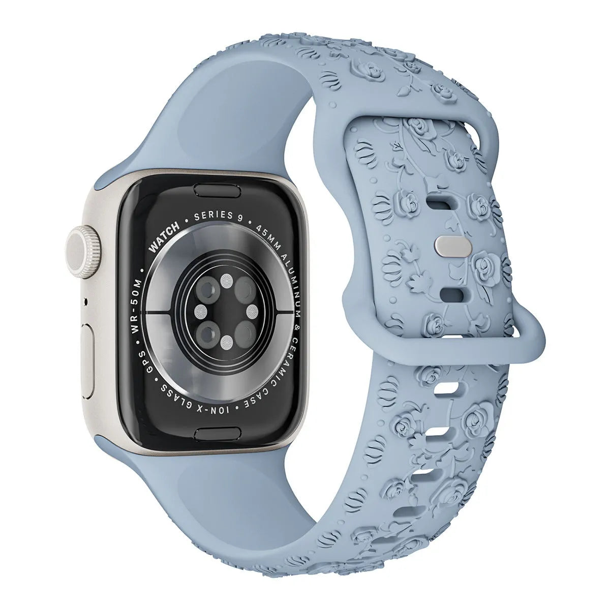 Embossed rose silicone watch strap for Apple Watch 38/40/41mm and 42/44/45mm in multiple colours