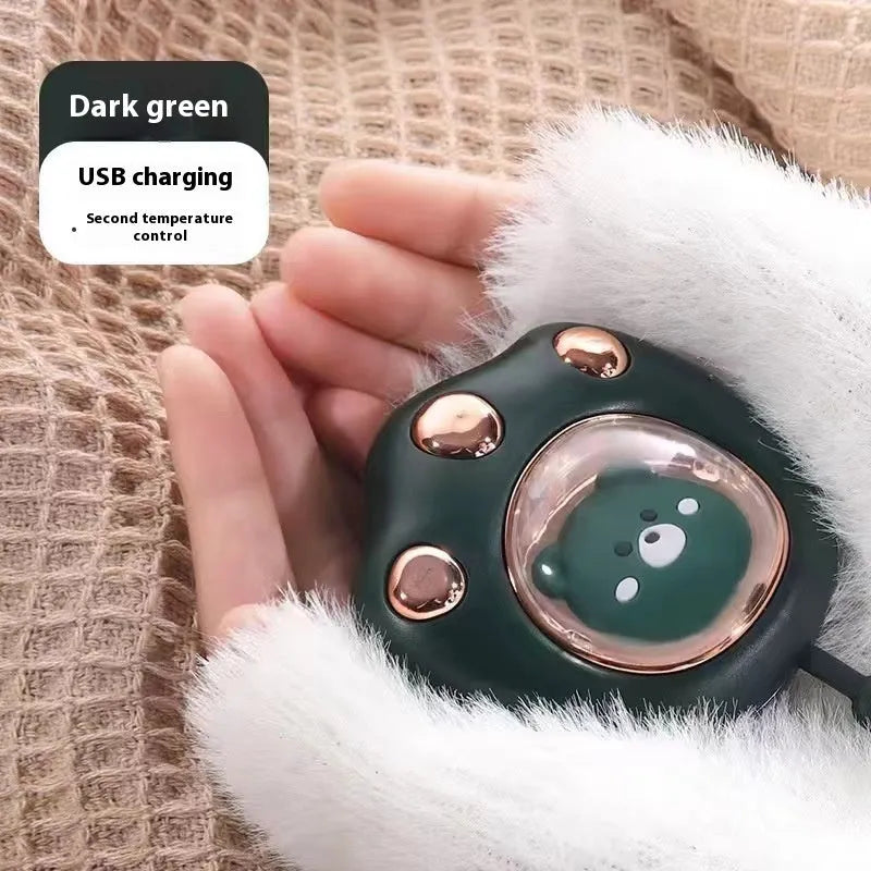 USB hand warmer with digital display showing temperature, aluminium heat dissipation, available in six colours