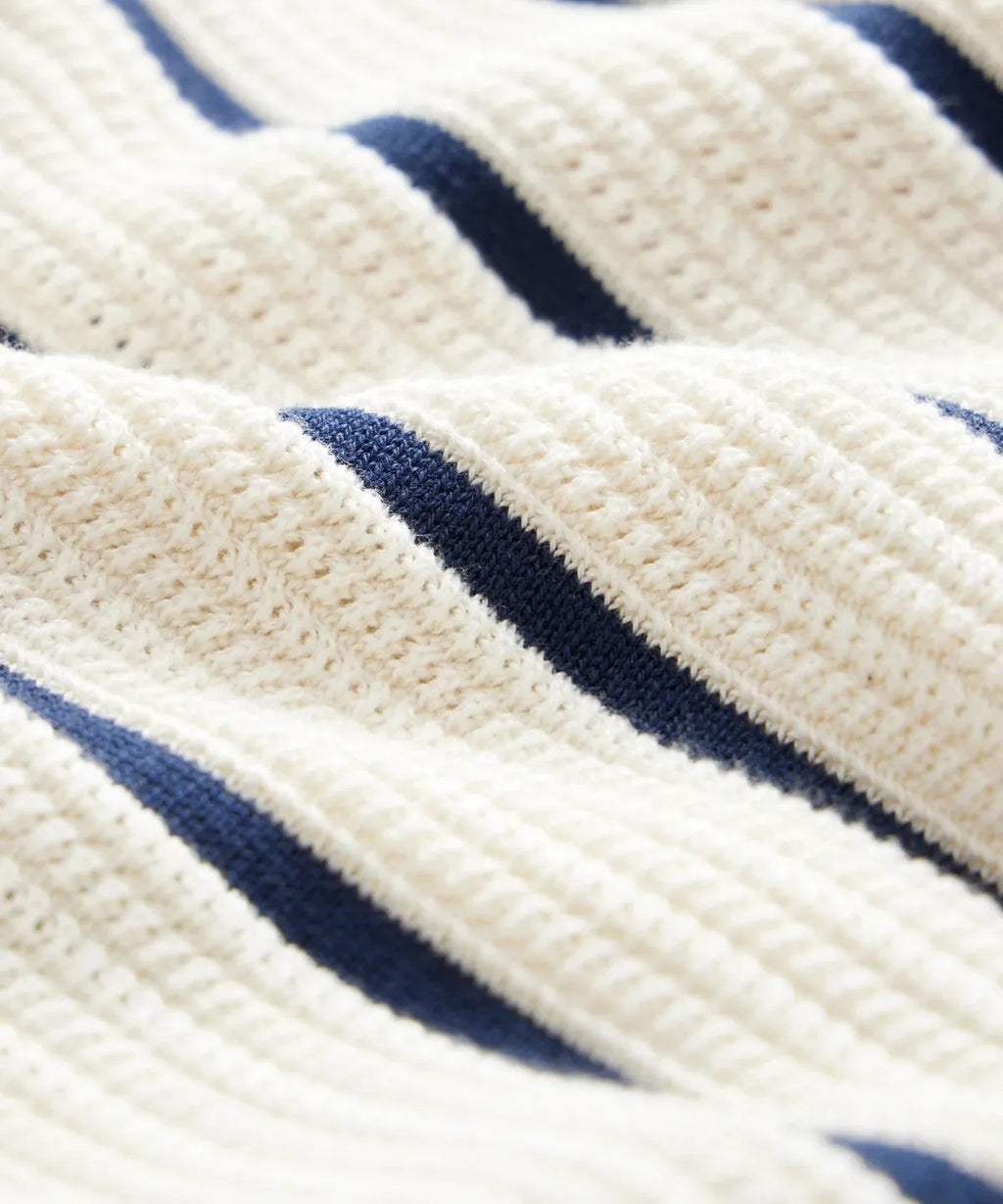 Men's white British style asymmetric lapel knitted top with stripe pattern and ice silk fabric