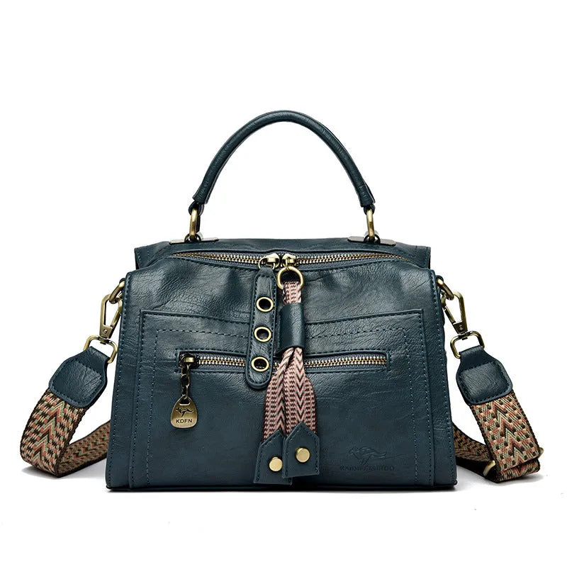 Women's soft PU crossbody bag in horizontal square shape with one-shoulder strap
