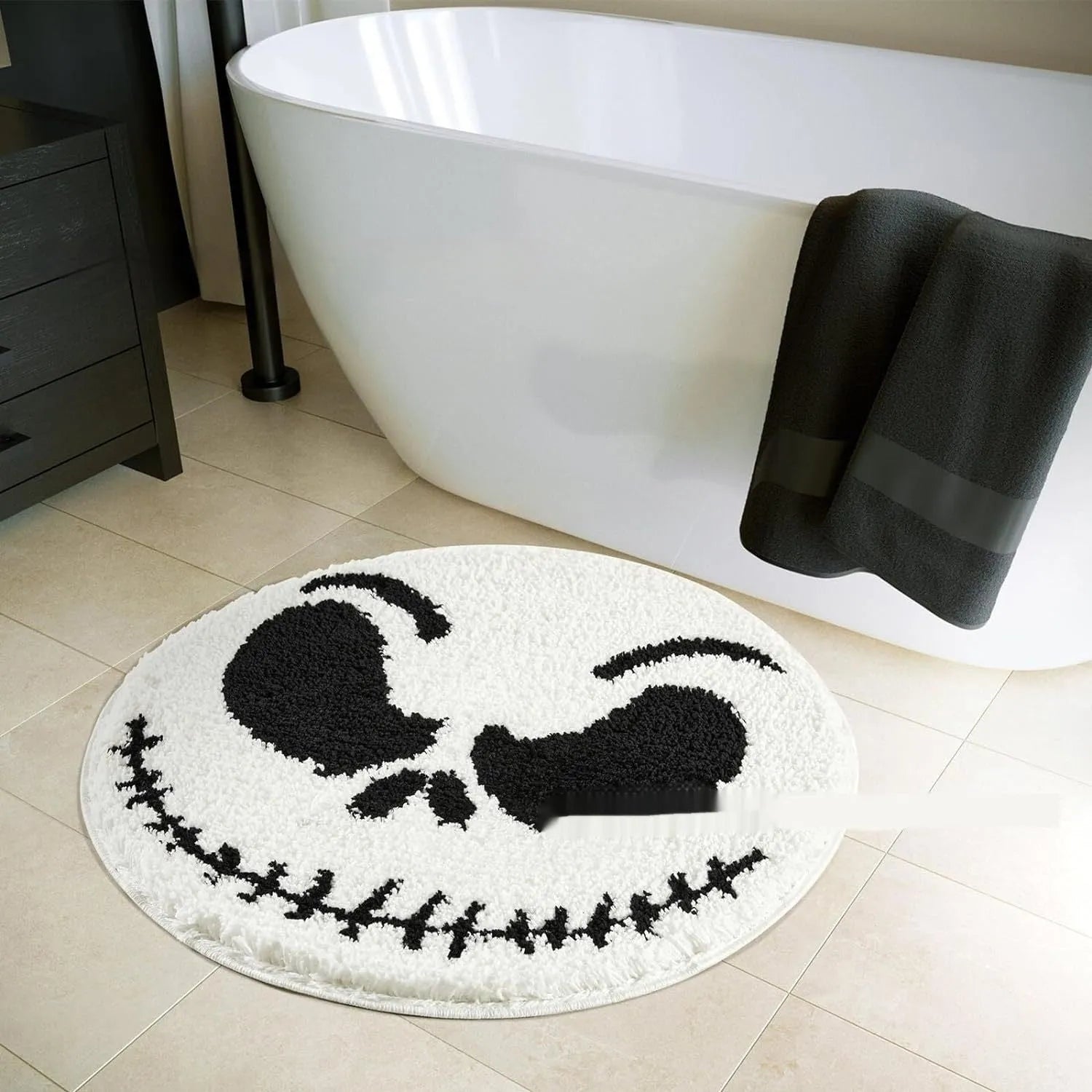 Christmas round polyester carpet with printed festive design in cashmere-like material