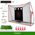 Golf wedge training net set with cross net, straw mat, practice balls and setup accessories