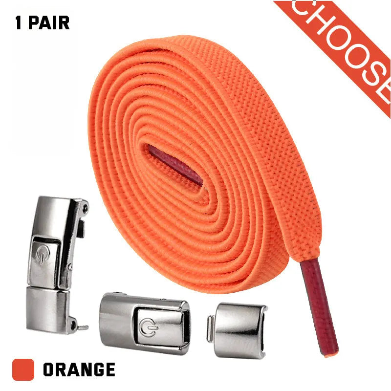 Press lock elastic shoelace with 8mm flat width and cotton weave on a trainer.