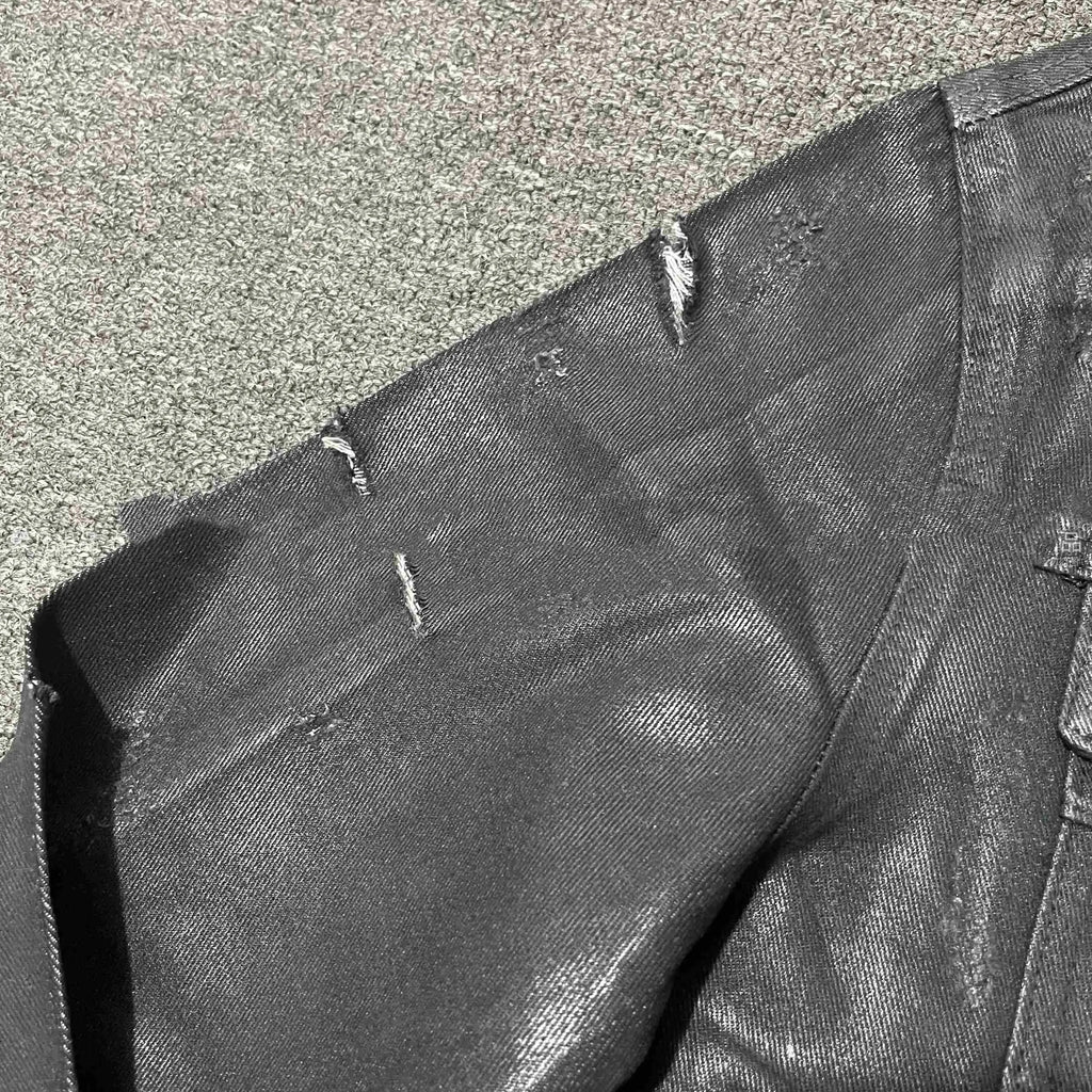 Denim Coat Archive short slim jacket in black with lapel collar and long sleeves