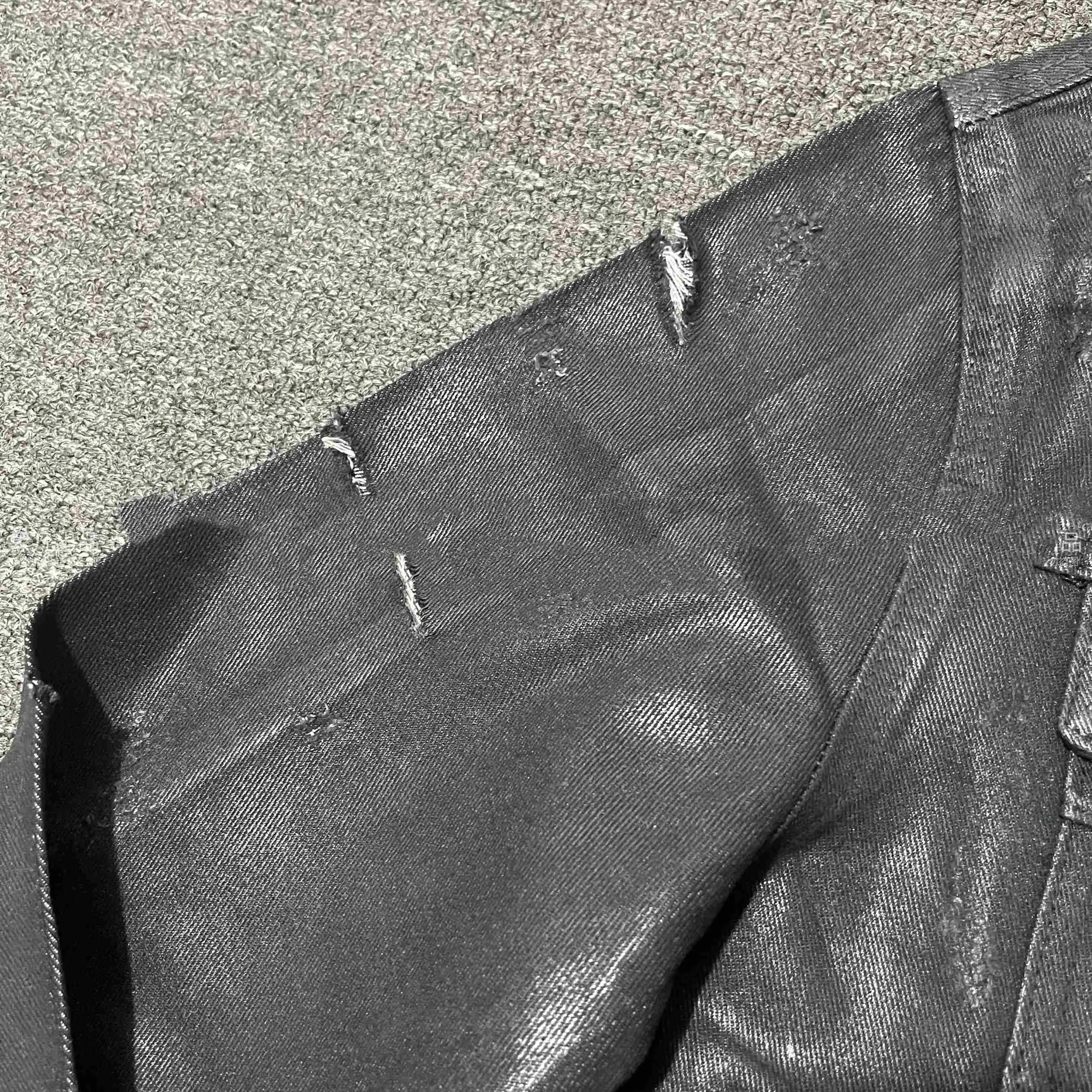 Denim Coat Archive short slim jacket in black with lapel collar and long sleeves