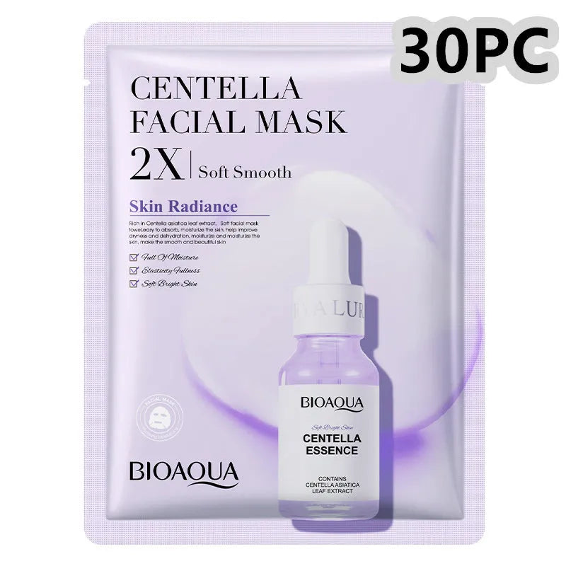 Single collagen hyaluronic acid facial sheet mask with 30g gel serum, shown on white background
