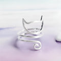 S925 silver adjustable cat ring with brushed winding design on a neutral background