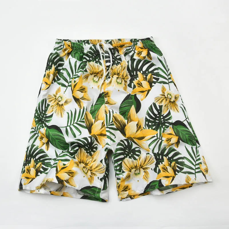 Men's floral print swimming trunks in polyester with five-point design