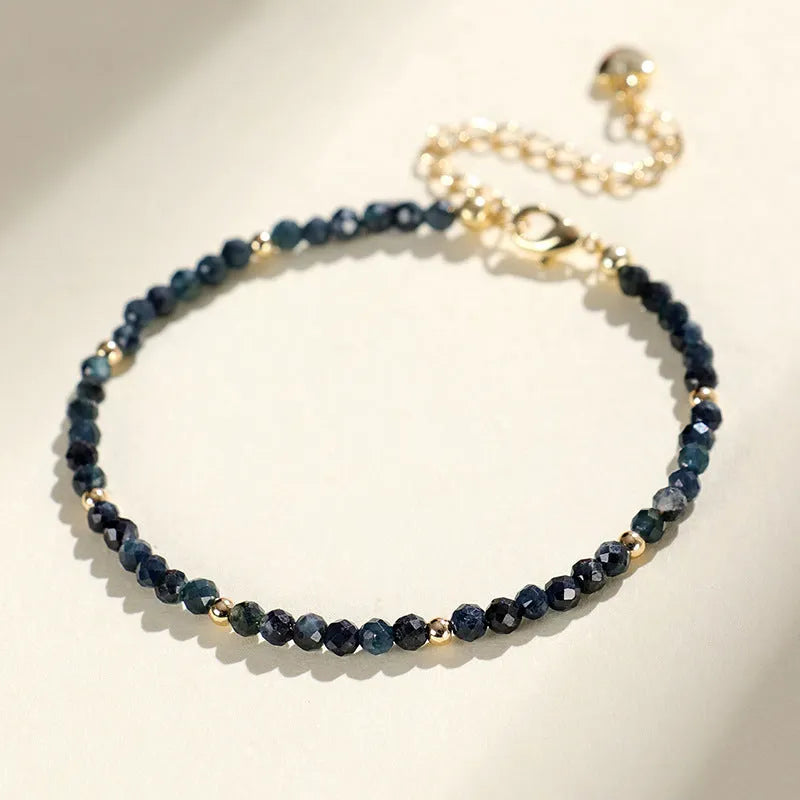 Blue tourmaline 3mm beaded bracelet with spacer beads in women's advanced style