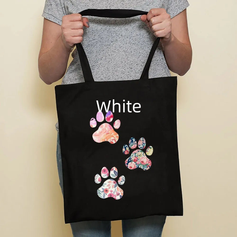 Sausage dog printed canvas bag in black with white dog design on front, sturdy tote for everyday use