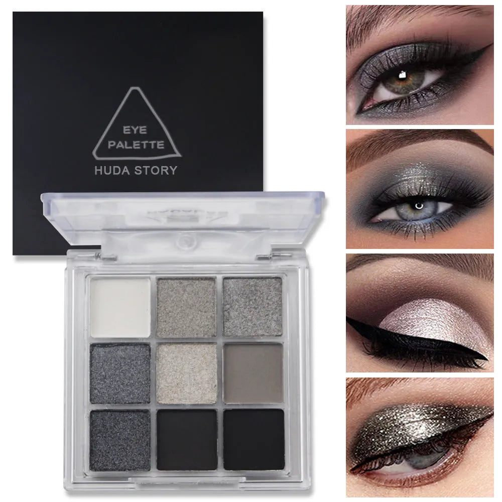 INS CZ0069 nine colour eyeshadow palette showing grey tones including iron grey and black shades