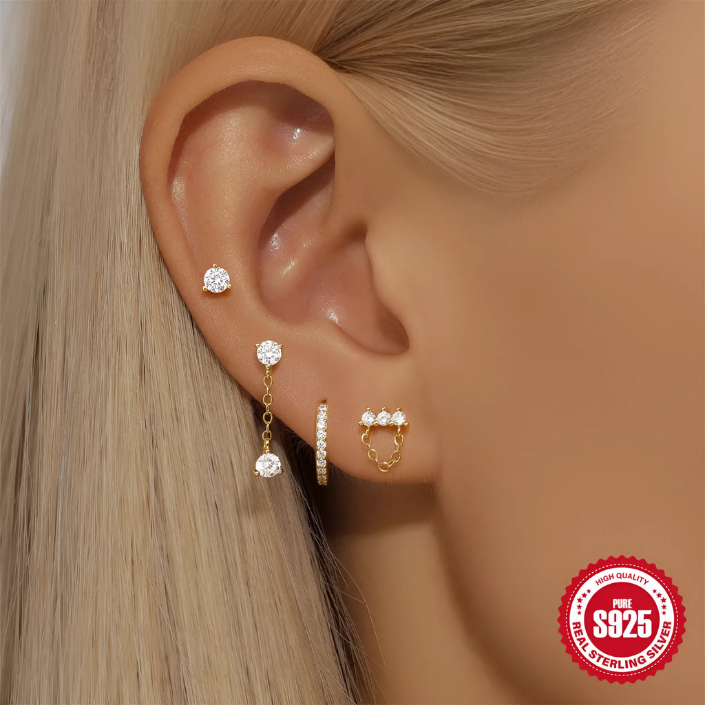 S925 sterling silver earrings with geometric clover petal design in gold colour finish