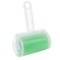 Washable reusable lint roller for pet hair removal in blue, green, pink, or yellow with cover.