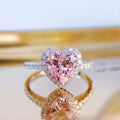 Heart-shaped copper ring with electroplated finish and pink diamond-style centre, adjustable opening, women's fashion jewellery