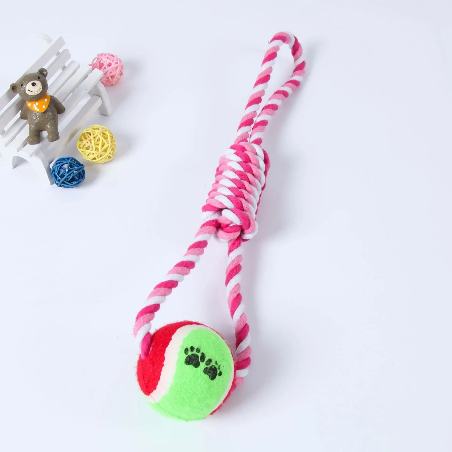 38 cm long cotton thread dog toy in red and white colours with vent relieving design