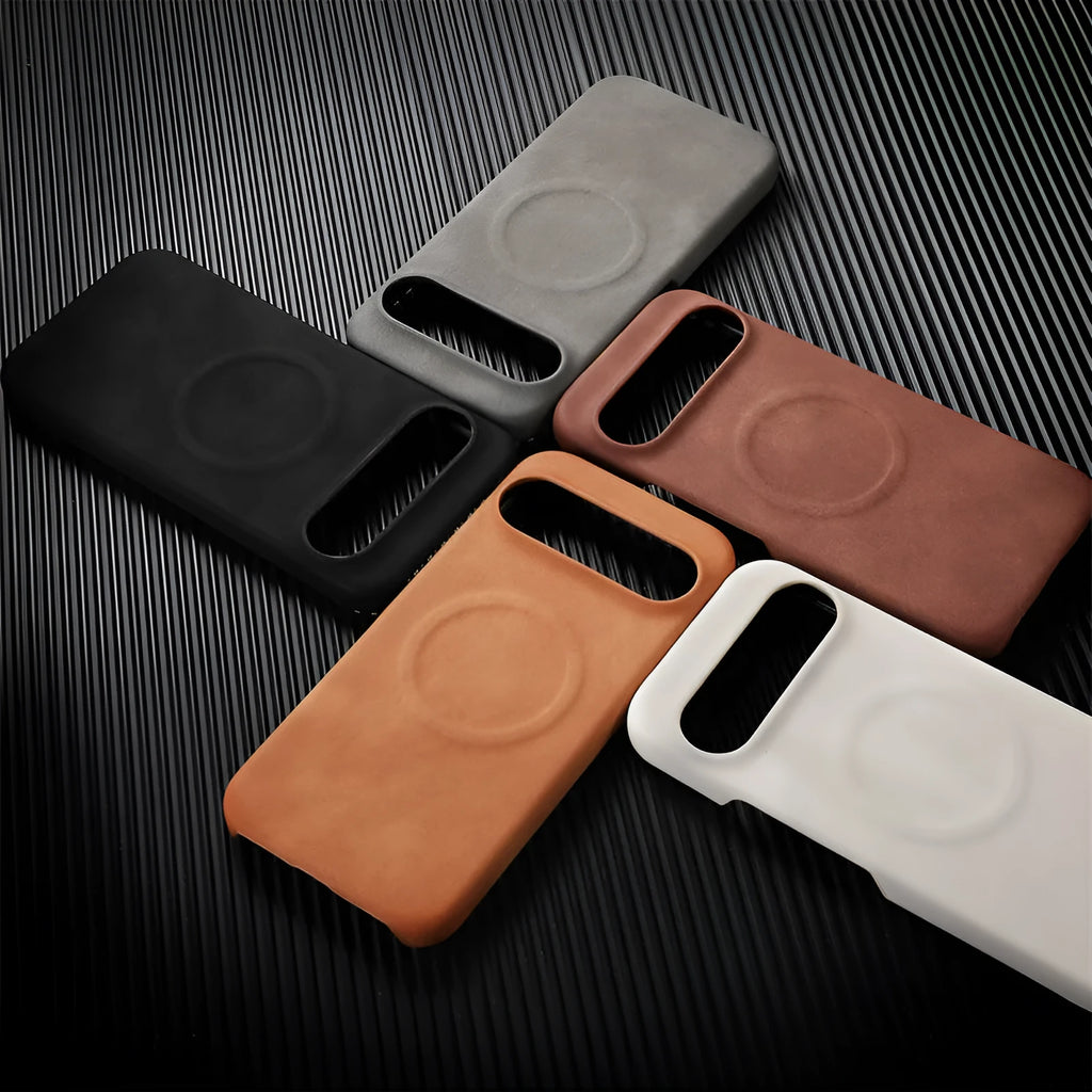 Magnetic lambskin phone case for Google Pixel, anti-fall back cover in black with soft skin feeling finish