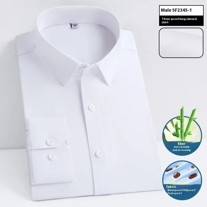 Men's slim fit bamboo fibre business shirt with square collar in solid colour