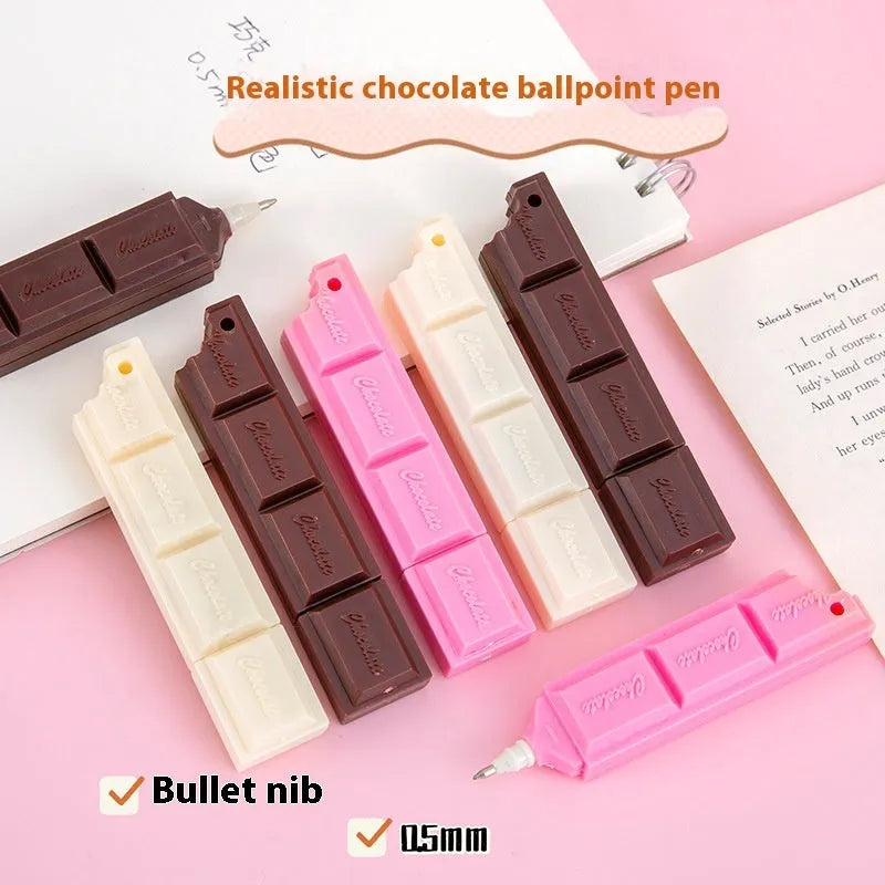 Chocolate ballpoint pen with cartoon food design, 0.5mm bullet tip, available in pink, beige, or brown colours