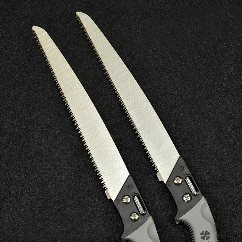 Japanese-style two-tone waist saw 460mm total length with thin 1.2mm blade for low-resistance cutting