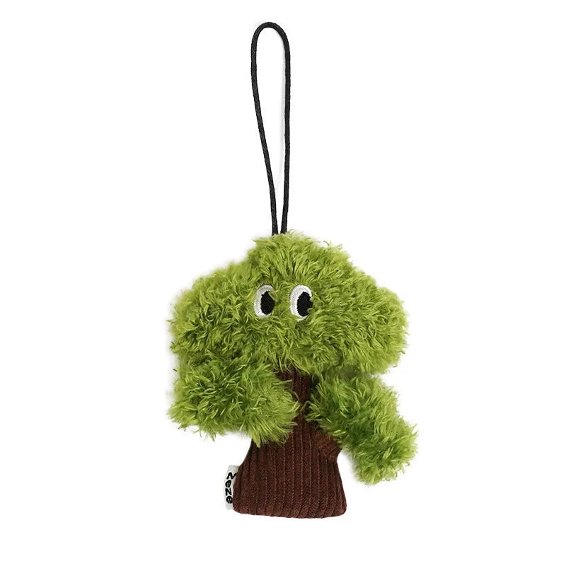 Pine tree shaped cat toy with bag pendant, showing small, medium, and large size options