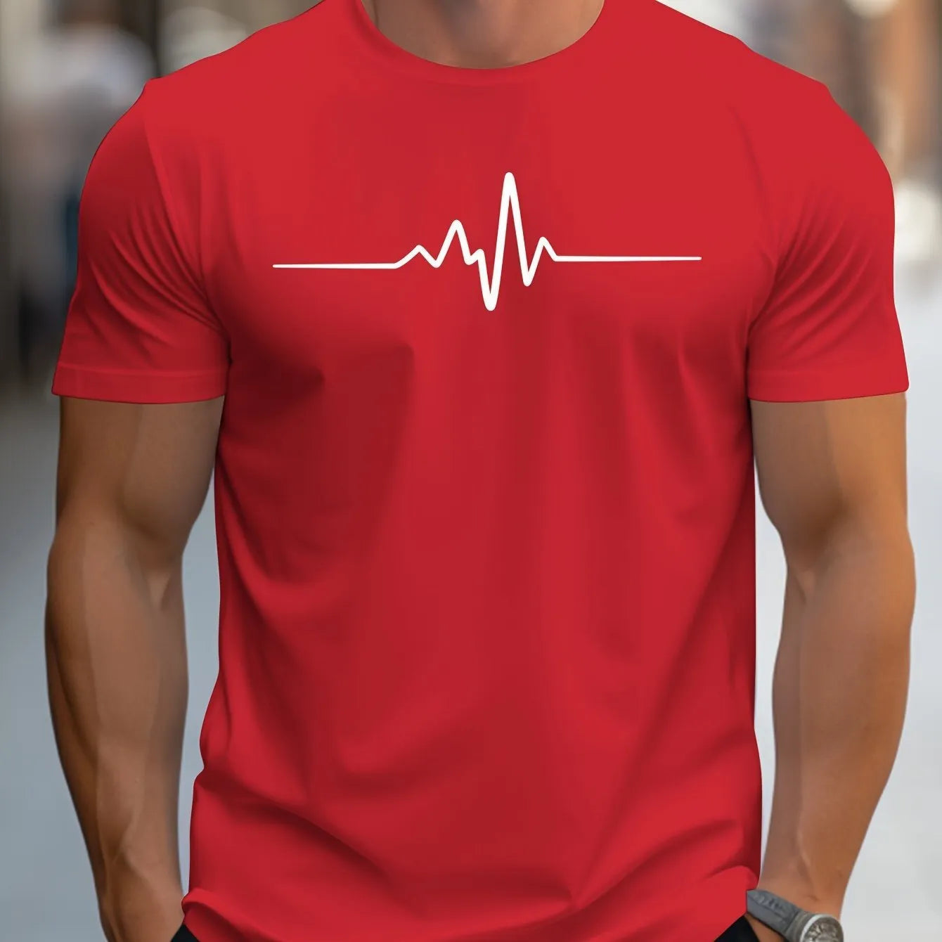 Men's 3D printed letter pattern sports t-shirt in a loose fit short sleeve style.
