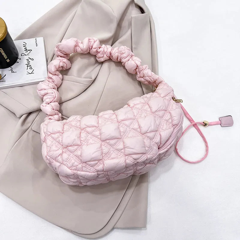 Women's casual nylon underarm messenger bag in beige colour showing dimensions and adjustable shoulder strap