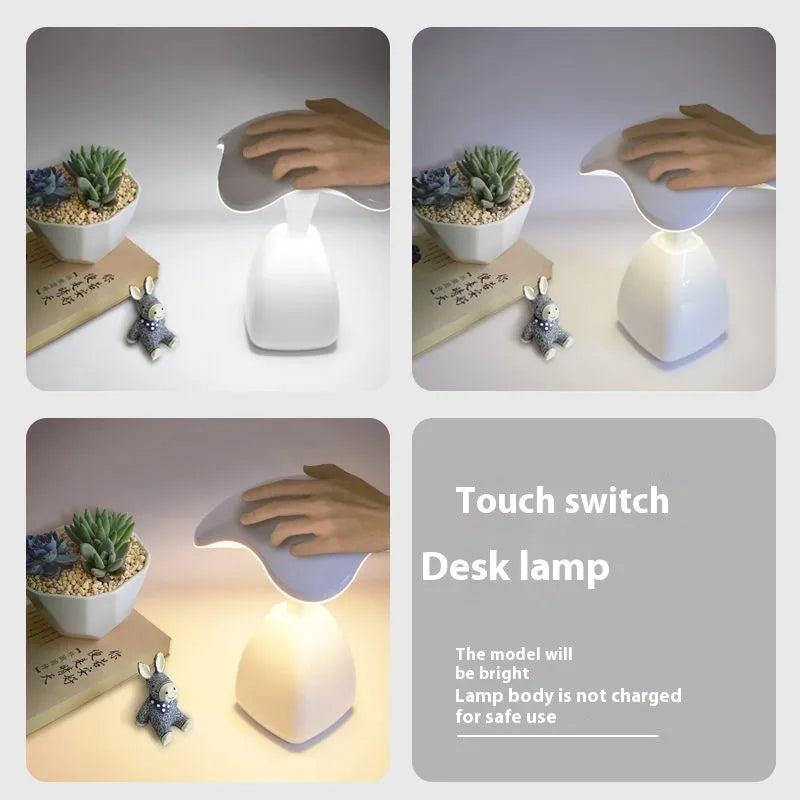 White modern minimalist LED desk lamp with touch controls and built-in battery